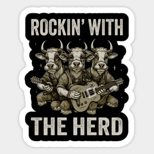 Rockin With The Herd Guitar Cow Band Fun Sticker